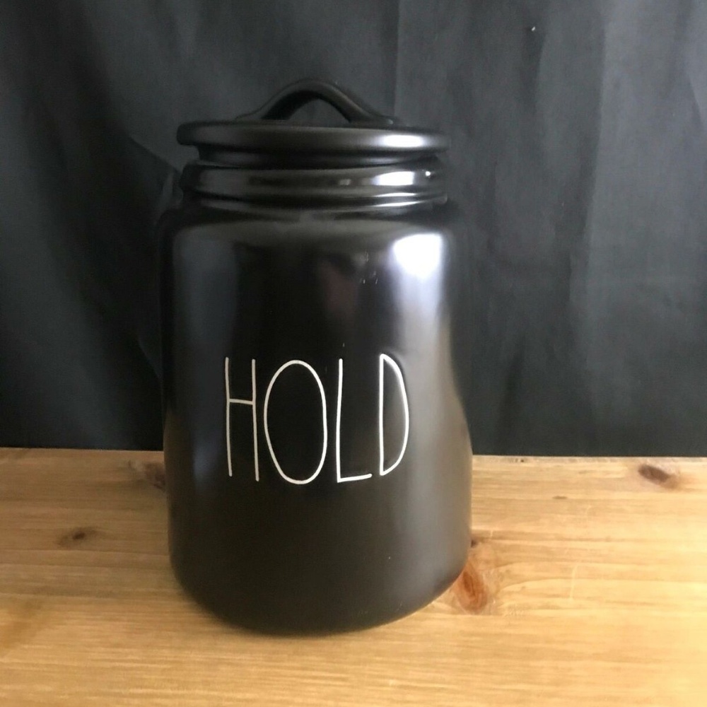 NEW Rae Dunn Artisan Collection by Magenta Black CANISTER/JAR "HOLD" 9.25" TALL